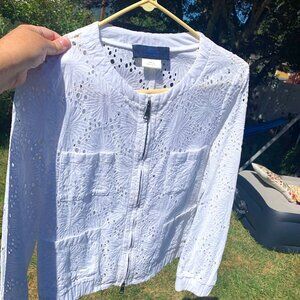 Blue Les Copains White Eyelet Jacket Women's Size 40 M US Cotton Cottagecore